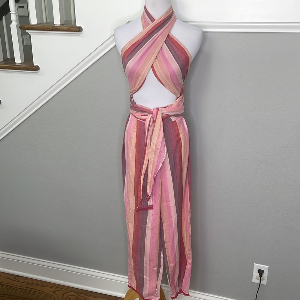 TULAROSA Jamie Striped Cropped Halter Twist Striped Jumpsuit - Picture 4 of 6